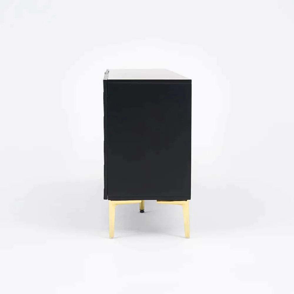 Modern 70.9" Black Buffert Sideboard Table with Gold Legs & 3 Doors