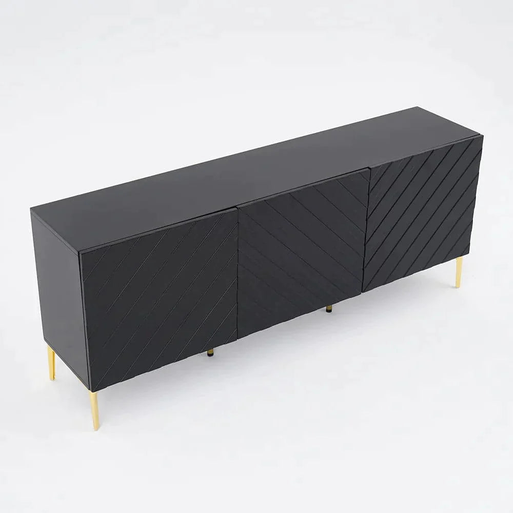 Modern 70.9" Black Buffert Sideboard Table with Gold Legs & 3 Doors