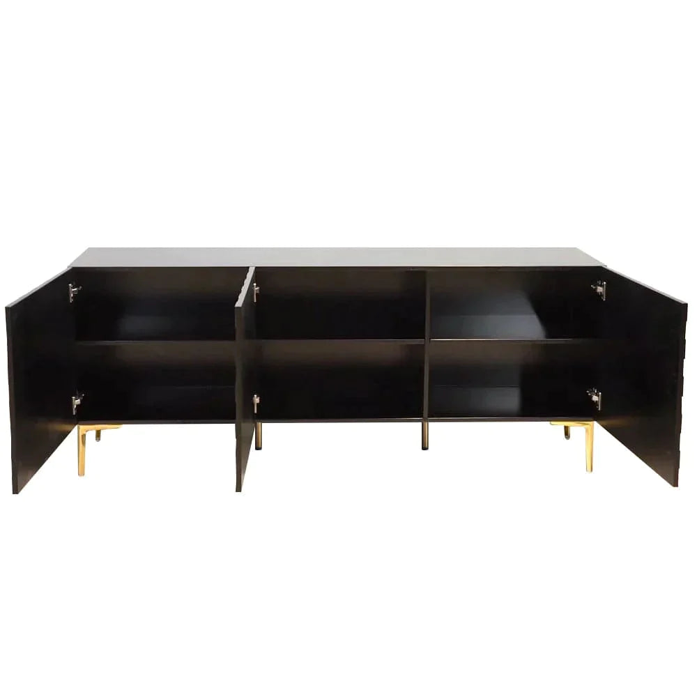 Modern 70.9" Black Buffert Sideboard Table with Gold Legs & 3 Doors