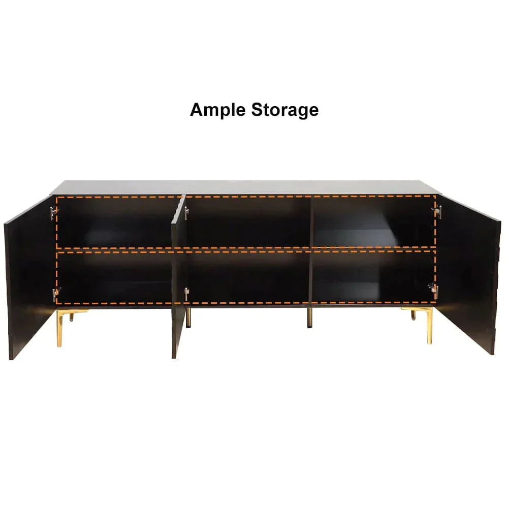 Modern 70.9" Black Buffert Sideboard Table with Gold Legs & 3 Doors