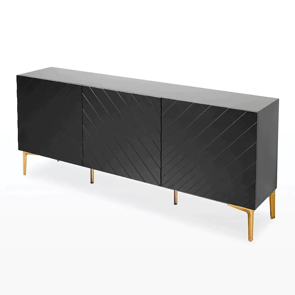 Modern 70.9" Black Buffert Sideboard Table with Gold Legs & 3 Doors