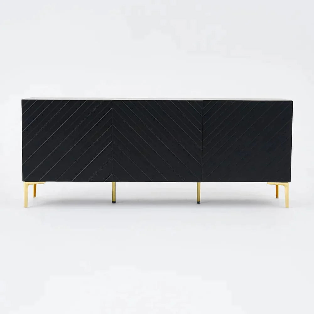 Modern 70.9" Black Buffert Sideboard Table with Gold Legs & 3 Doors