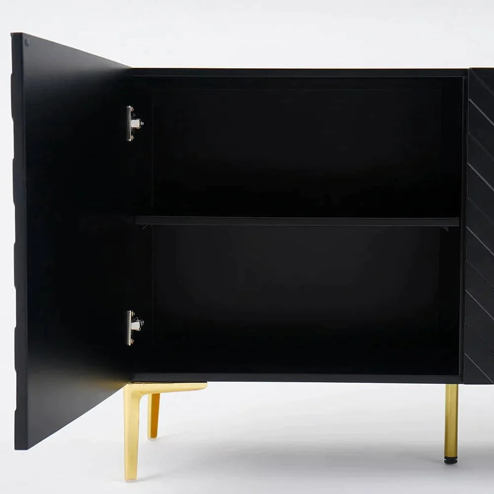 Modern 70.9" Black Buffert Sideboard Table with Gold Legs & 3 Doors