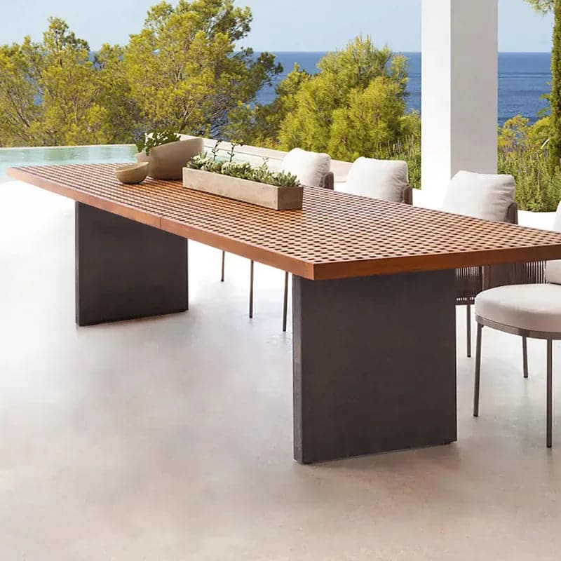 Modern 8 - Person Rectangle Teak Wood Outdoor Patio Dining Table in Natural & Gray