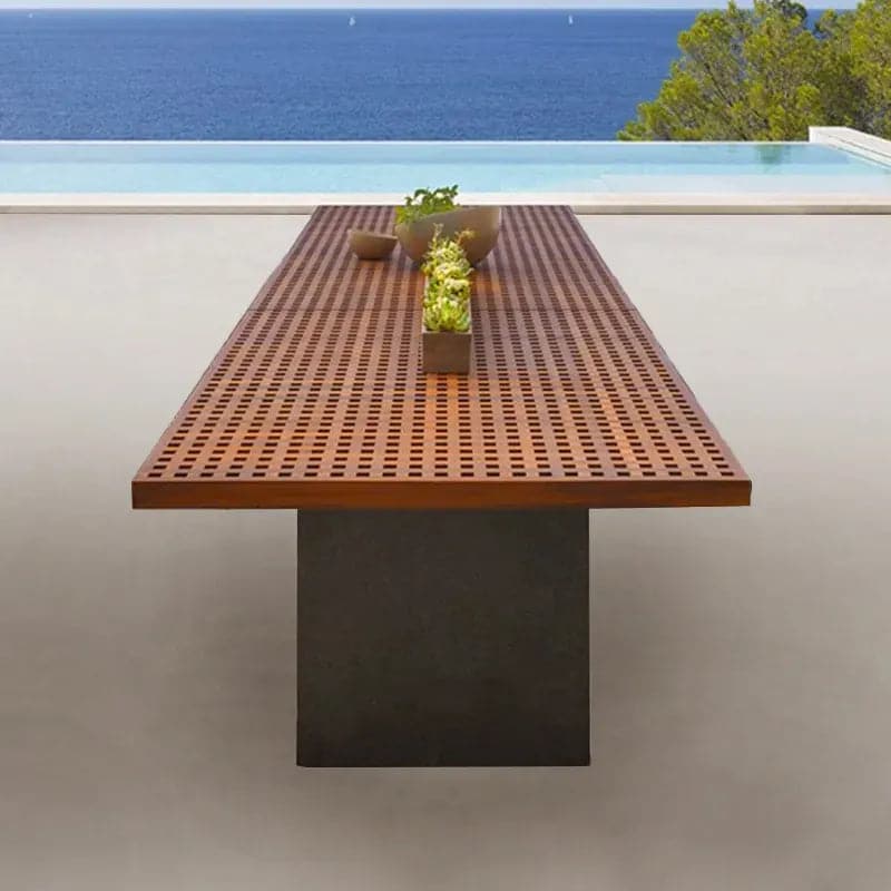 Modern 8 - Person Rectangle Teak Wood Outdoor Patio Dining Table in Natural & Gray