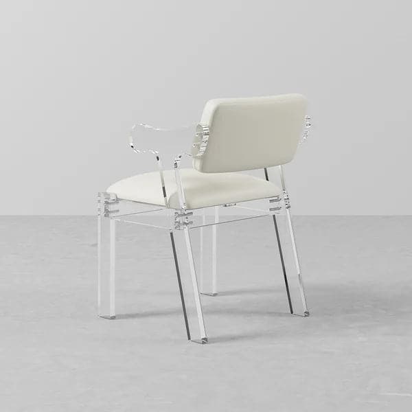 Modern Acrylic White Dining chair with Arms Upholstered PU Leather Dining Room Chair