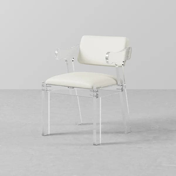 Modern Acrylic White Dining chair with Arms Upholstered PU Leather Dining Room Chair