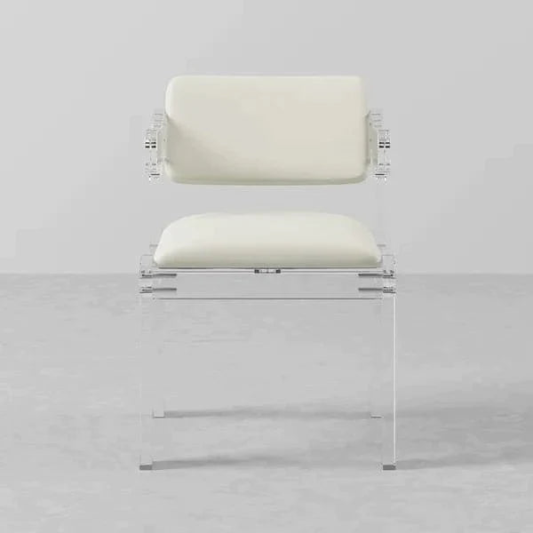 Modern Acrylic White Dining chair with Arms Upholstered PU Leather Dining Room Chair