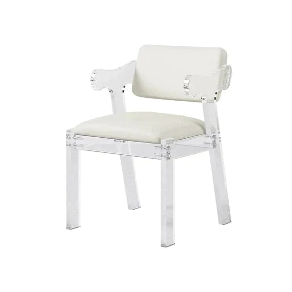 Modern Acrylic White Dining chair with Arms Upholstered PU Leather Dining Room Chair