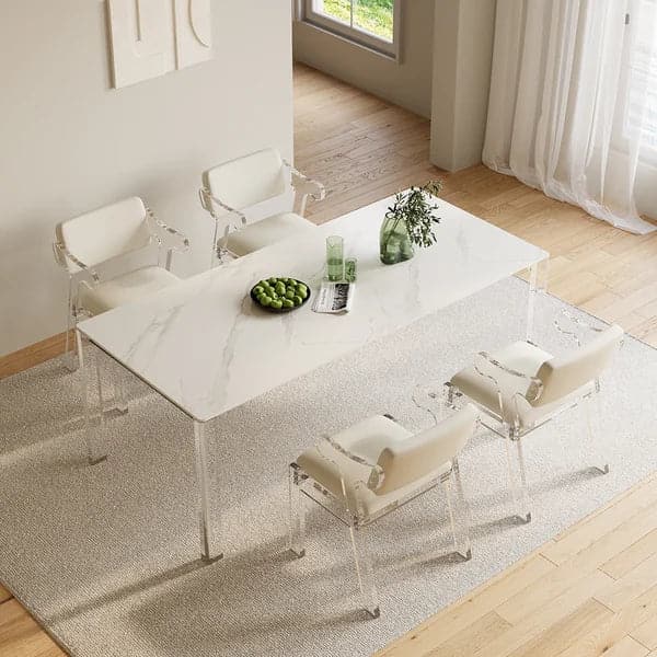 Modern Acrylic White Dining chair with Arms Upholstered PU Leather Dining Room Chair