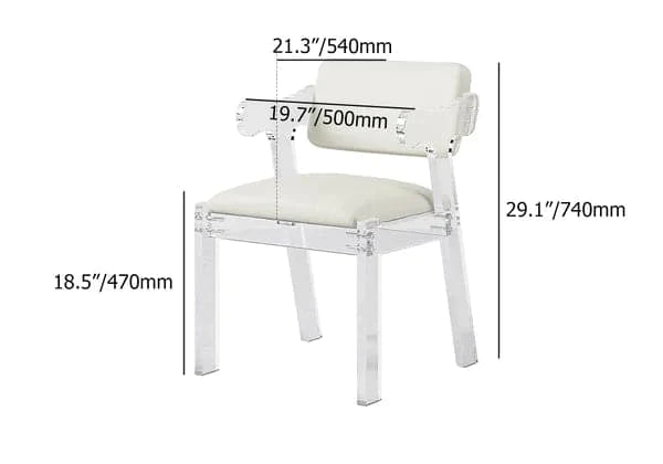 Modern Acrylic White Dining chair with Arms Upholstered PU Leather Dining Room Chair