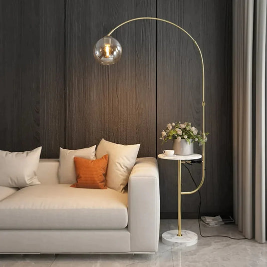 Modern Arc Floor Lamp with Shelf & Wireless Charger & USB Charging Port