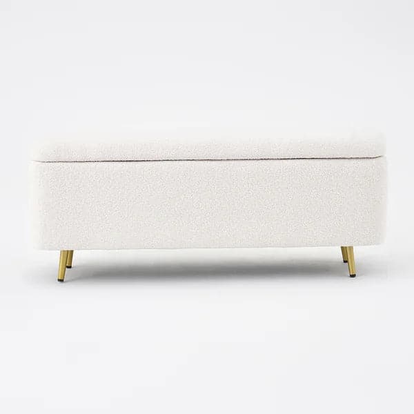 Modern Bedroom Boucle White Bench Upholstered Ottoman with Storage & Gold Legs