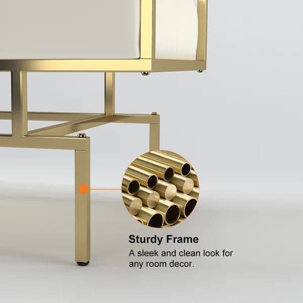 Modern Beige Entryway Bench Faux Leather Upholstered Tufted Bench Gold Legs