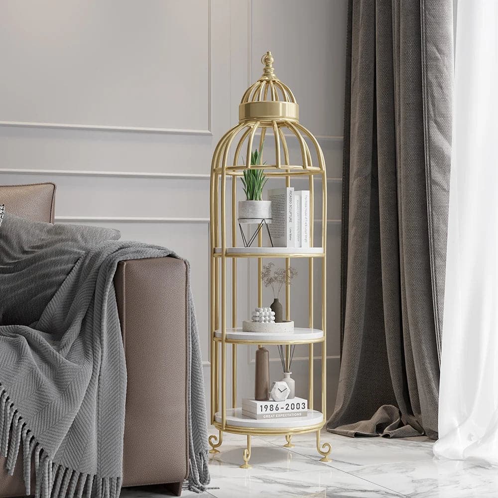 Modern Bird Cage Shaped Plant Flower Stand Bathroom Storage Tower Gold Bookcase