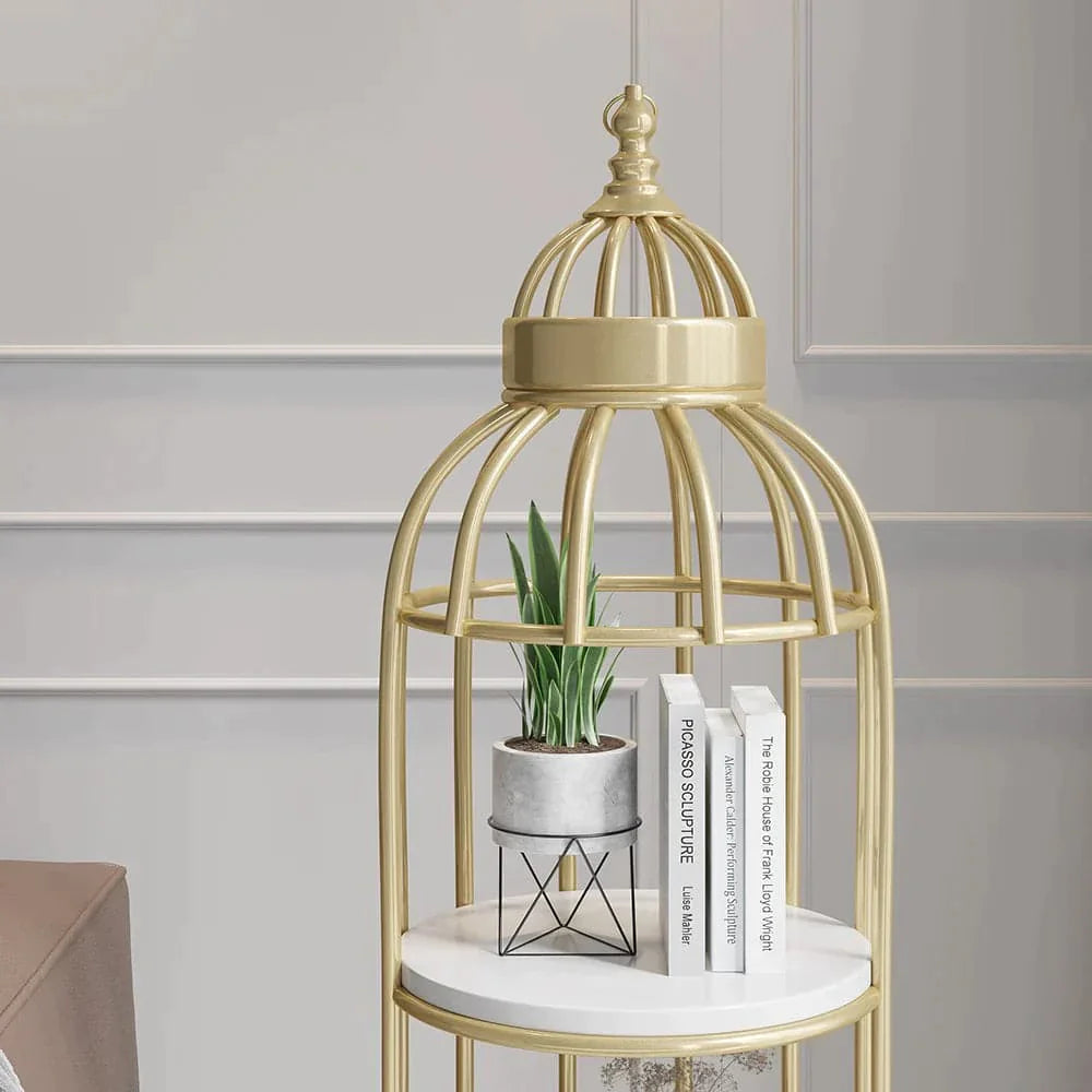 Modern Bird Cage Shaped Plant Flower Stand Bathroom Storage Tower Gold Bookcase