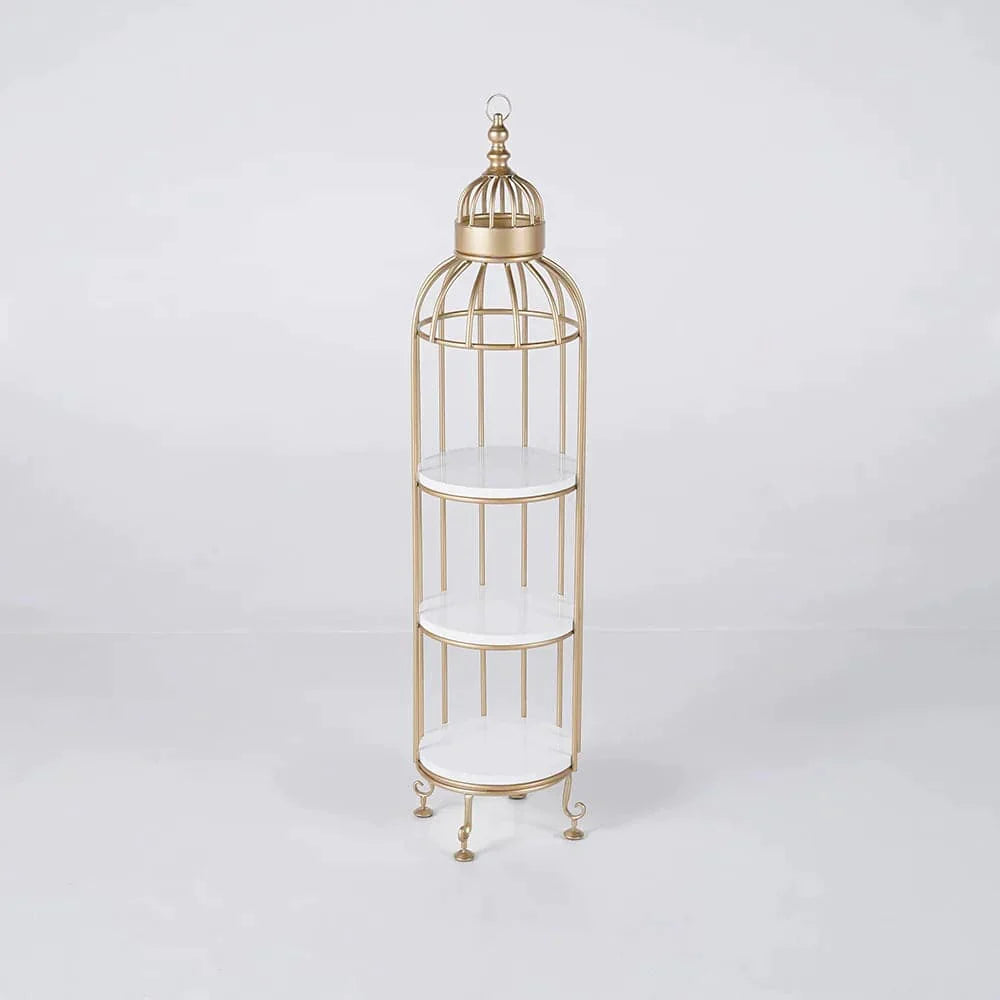 Modern Bird Cage Shaped Plant Flower Stand Bathroom Storage Tower Gold Bookcase