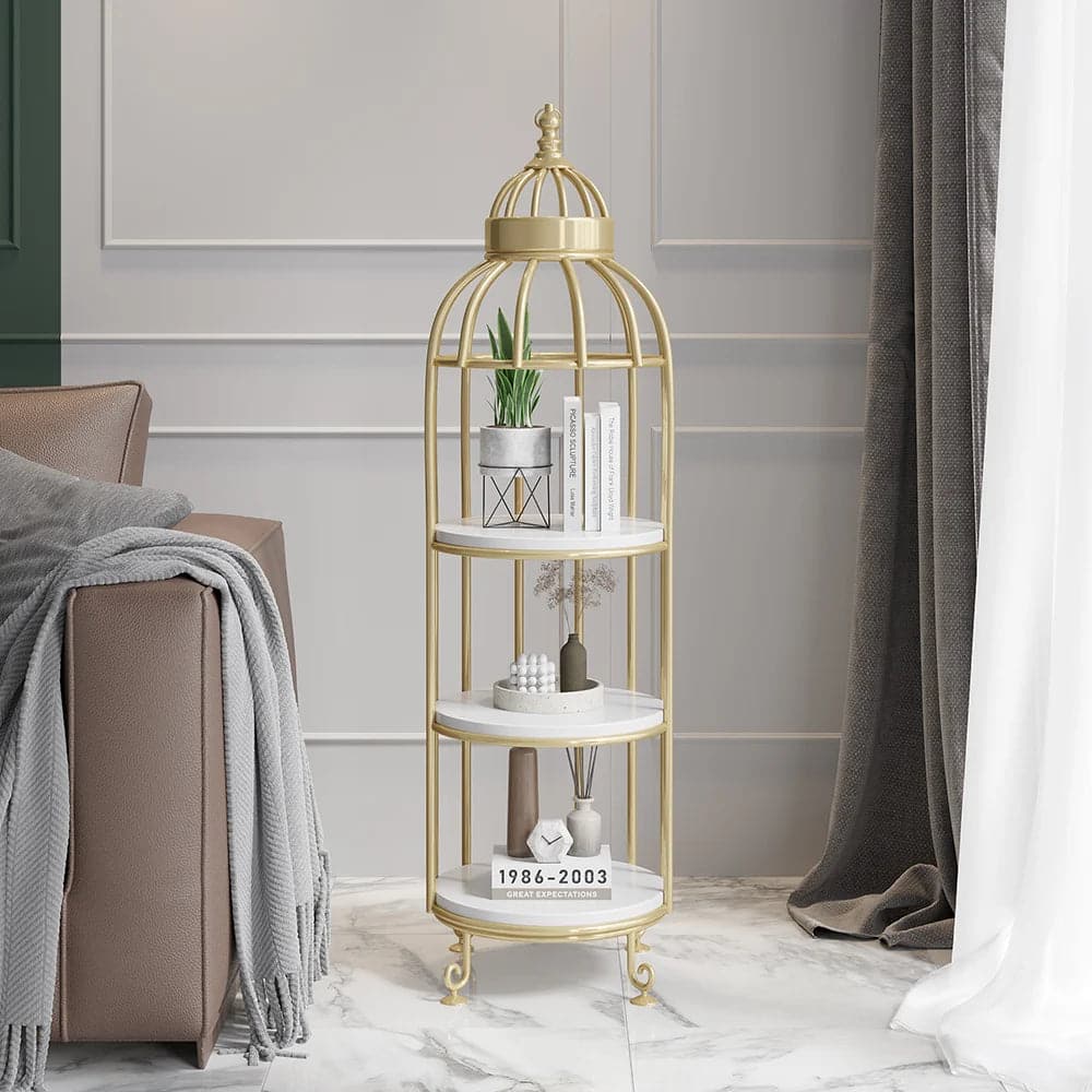 Modern Bird Cage Shaped Plant Flower Stand Bathroom Storage Tower Gold Bookcase