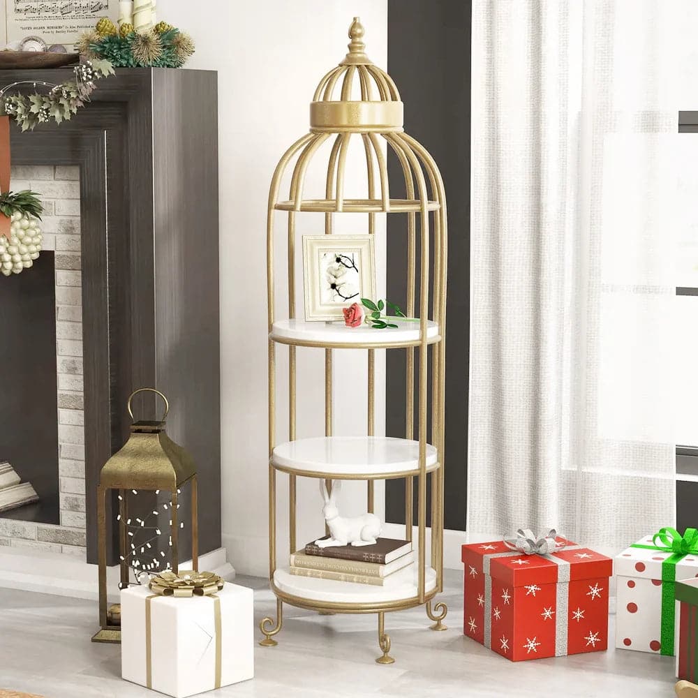 Modern Bird Cage Shaped Plant Flower Stand Bathroom Storage Tower Gold Bookcase