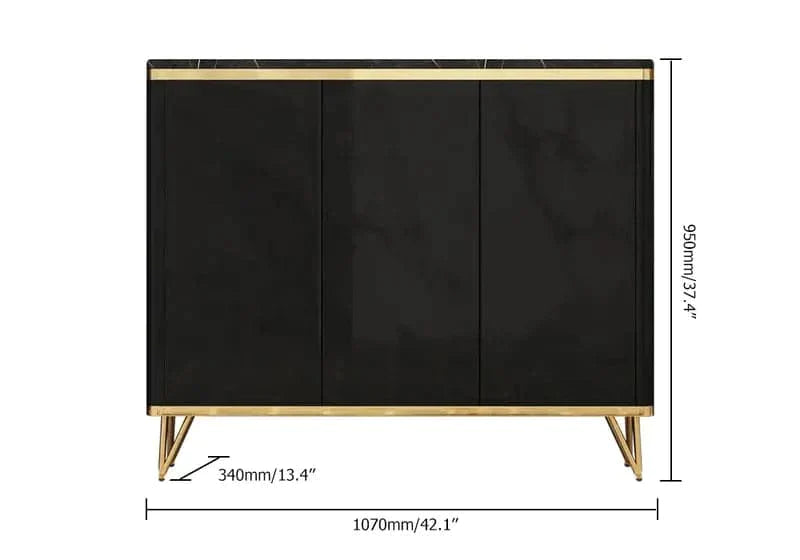 Modern Black 3 Doors Shoes Storage Cabinet with 8 Shelves 20 Pairs in Gold