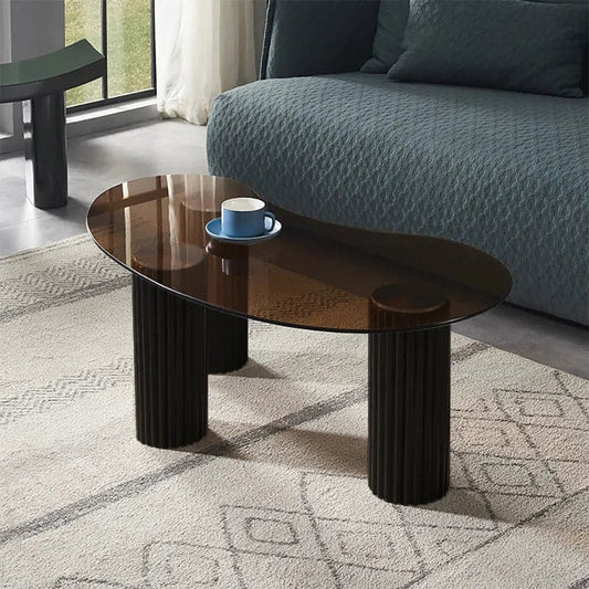 Modern Black Coffee Table with Tempered Glass & Solid Wood Legs