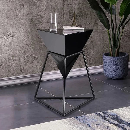 Modern Black Geometric Wood End Table Accent Side Table