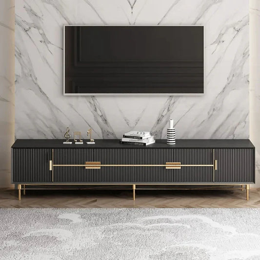 Modern Black TV Stand 4-Drawer 2-Door Media Console Gold Finish in Large