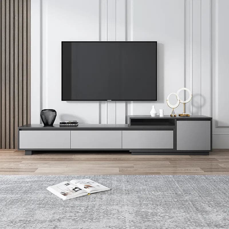 Modern Black Wood Retracted & Extendable TV Stand with 3-Drawer Up to 120"