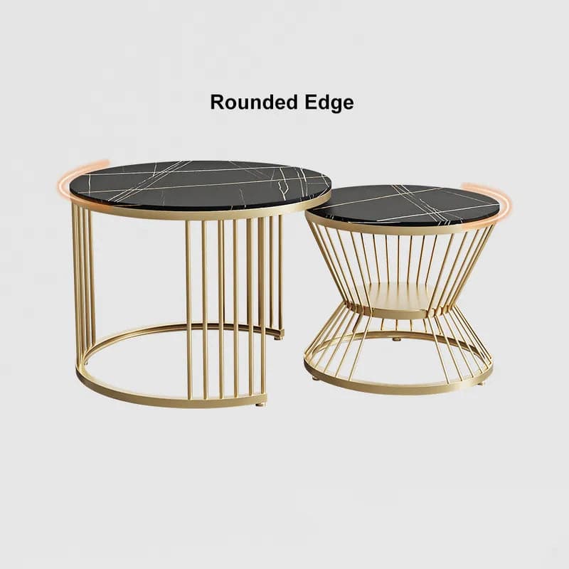 Modern Black & Gold Nesting Coffee Table Set with Sintered Stone Top 2-Piece Table