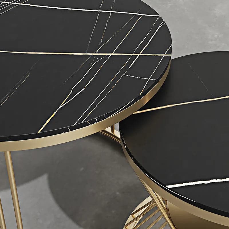 Modern Black & Gold Nesting Coffee Table Set with Sintered Stone Top 2-Piece Table