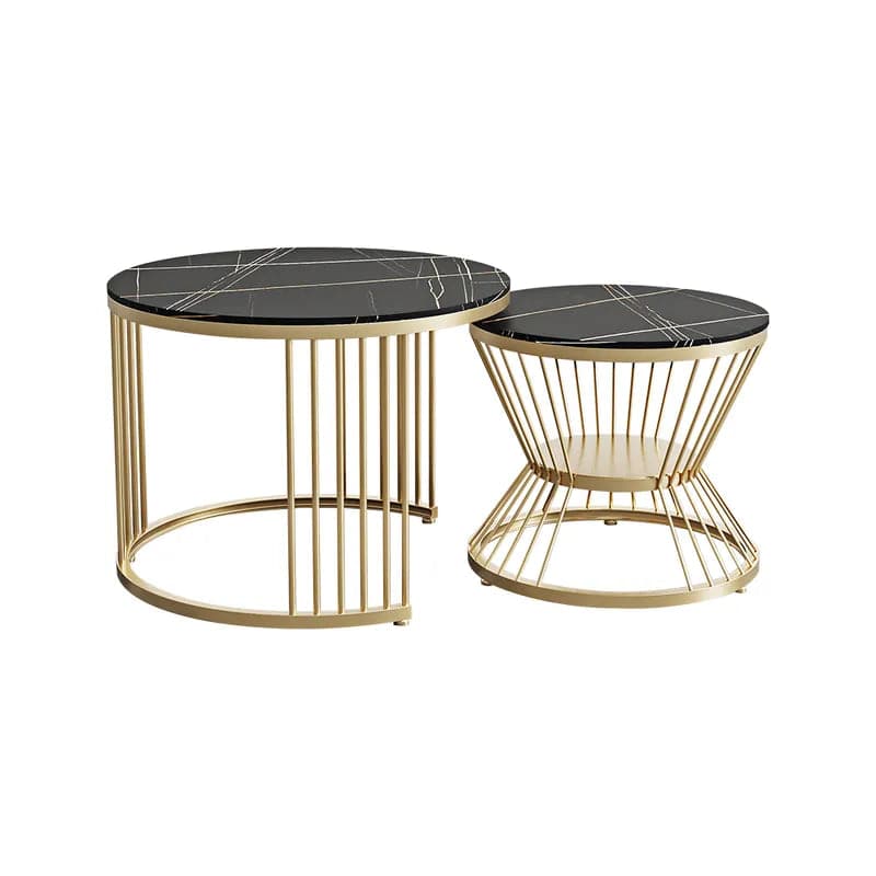 Modern Black & Gold Nesting Coffee Table Set with Sintered Stone Top 2-Piece Table