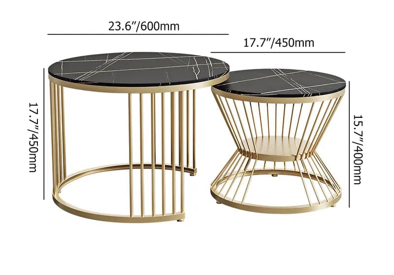 Modern Black & Gold Nesting Coffee Table Set with Sintered Stone Top 2-Piece Table