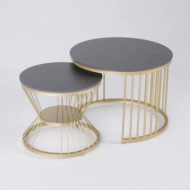 Modern Black & Gold Nesting Coffee Table Set with Sintered Stone Top 2-Piece Table