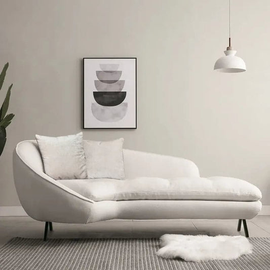 Modern Chaise Longue Sofa Upholstered Linen Sofa 3-Seater Sofa in Steel Legs