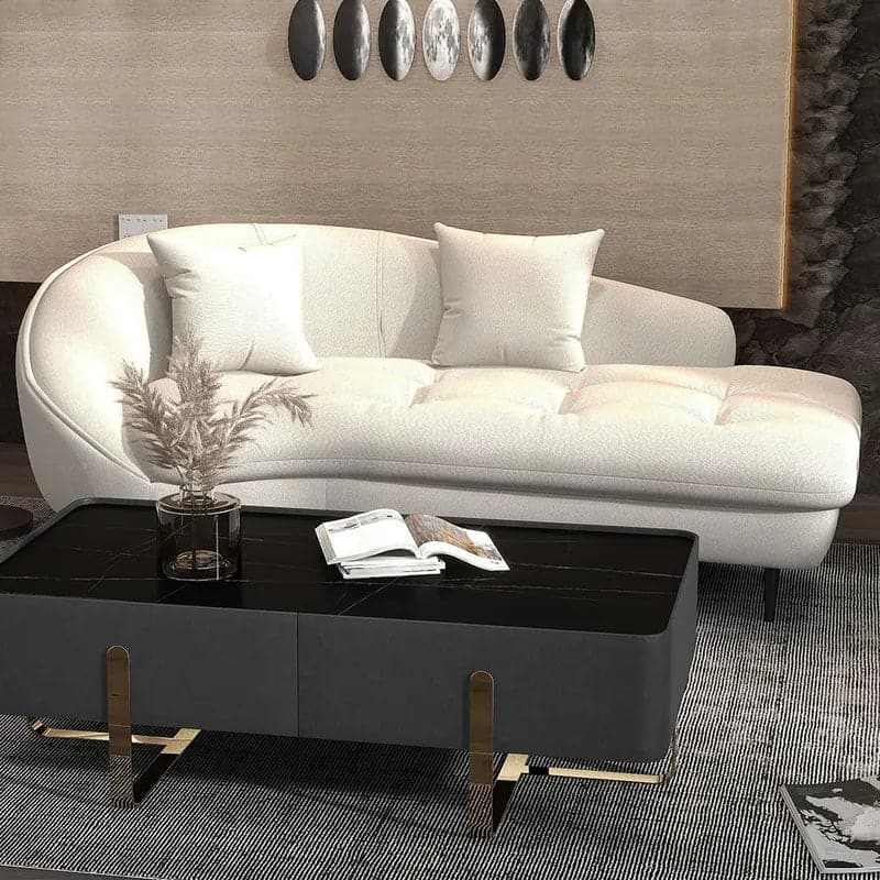 Modern Chaise Longue Sofa Upholstered Linen Sofa 3-Seater Sofa in Steel Legs