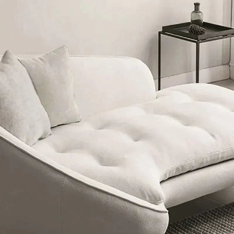 Modern Chaise Longue Sofa Upholstered Linen Sofa 3-Seater Sofa in Steel Legs