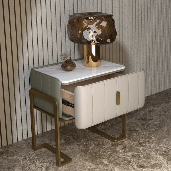 Modern Champagne Nightstand Single Drawer Bedroom Bedside Table with Sintered Stone Top