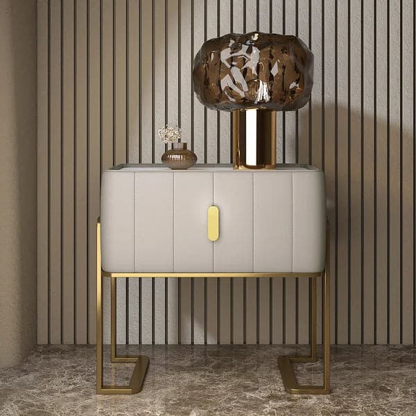 Modern Champagne Nightstand Single Drawer Bedroom Bedside Table with Sintered Stone Top