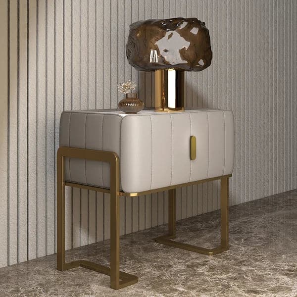 Modern Champagne Nightstand Single Drawer Bedroom Bedside Table with Sintered Stone Top