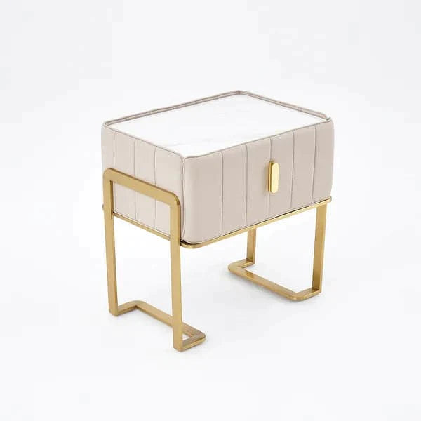 Modern Champagne Nightstand Single Drawer Bedroom Bedside Table with Sintered Stone Top