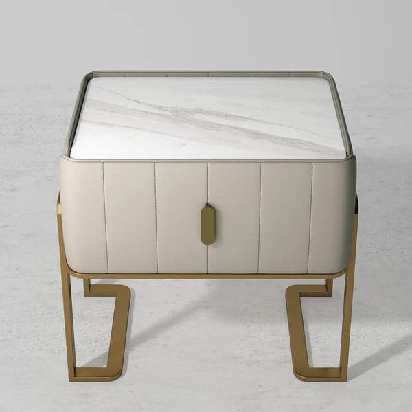 Modern Champagne Nightstand Single Drawer Bedroom Bedside Table with Sintered Stone Top