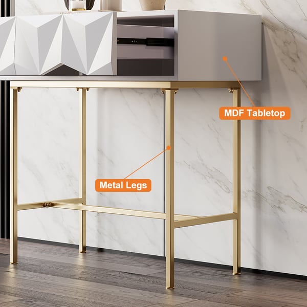 Modern Console Table with Drawers Solid Wood & Metal