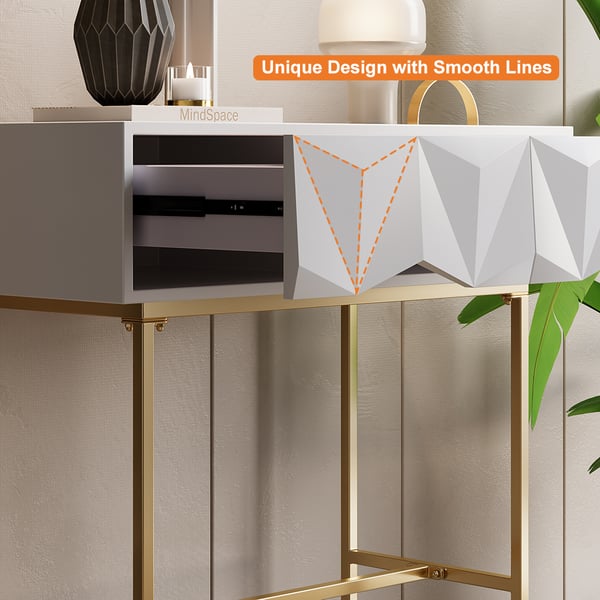 Modern Console Table with Drawers Solid Wood & Metal