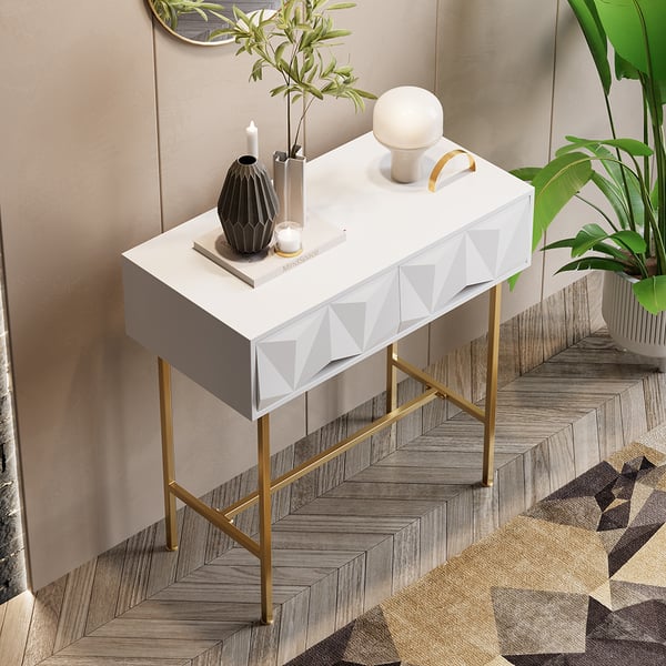 Modern Console Table with Drawers Solid Wood & Metal