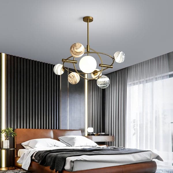 Modern Creative Design 7-Light Rotating Planet Chandelier Stainless Steel Frame