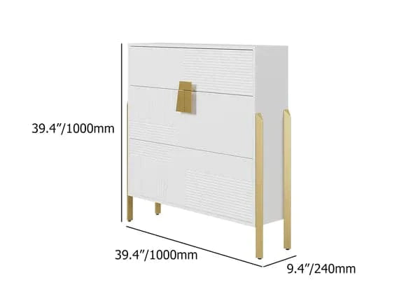 Modern Entryway White Shoe Storage Narrow Shoe Cabinet with 2 Flip Doors & 1 Drawer