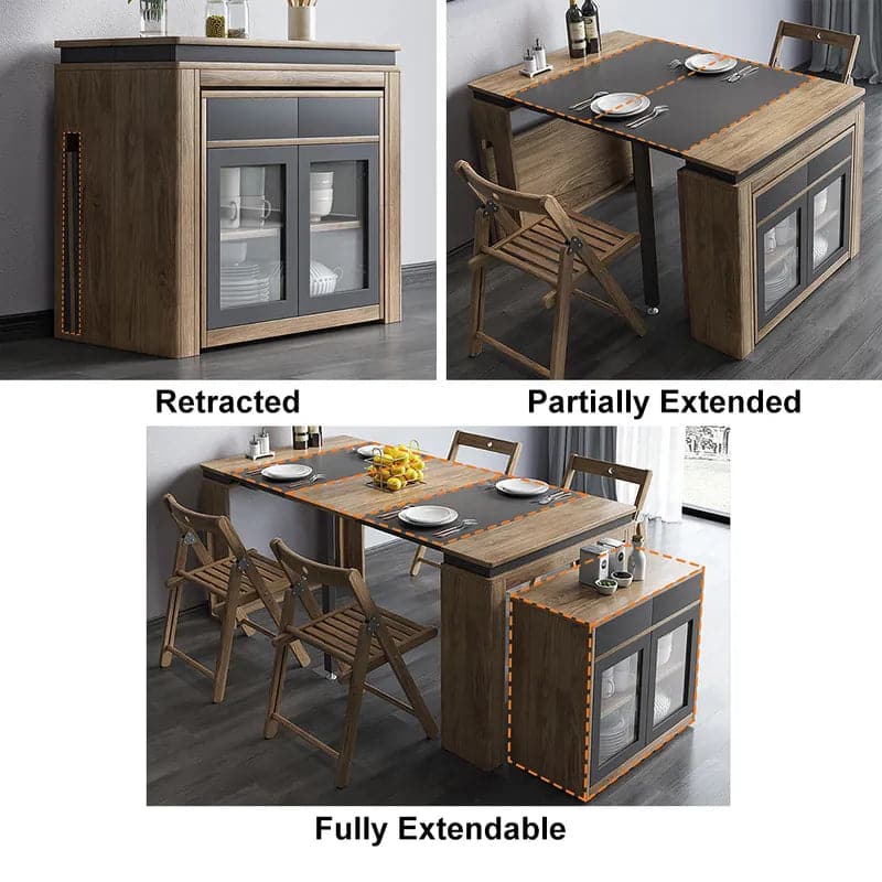 Modern Extendable Dining Table Set Rectangle Sideboard with Storage in Walnut & Gray