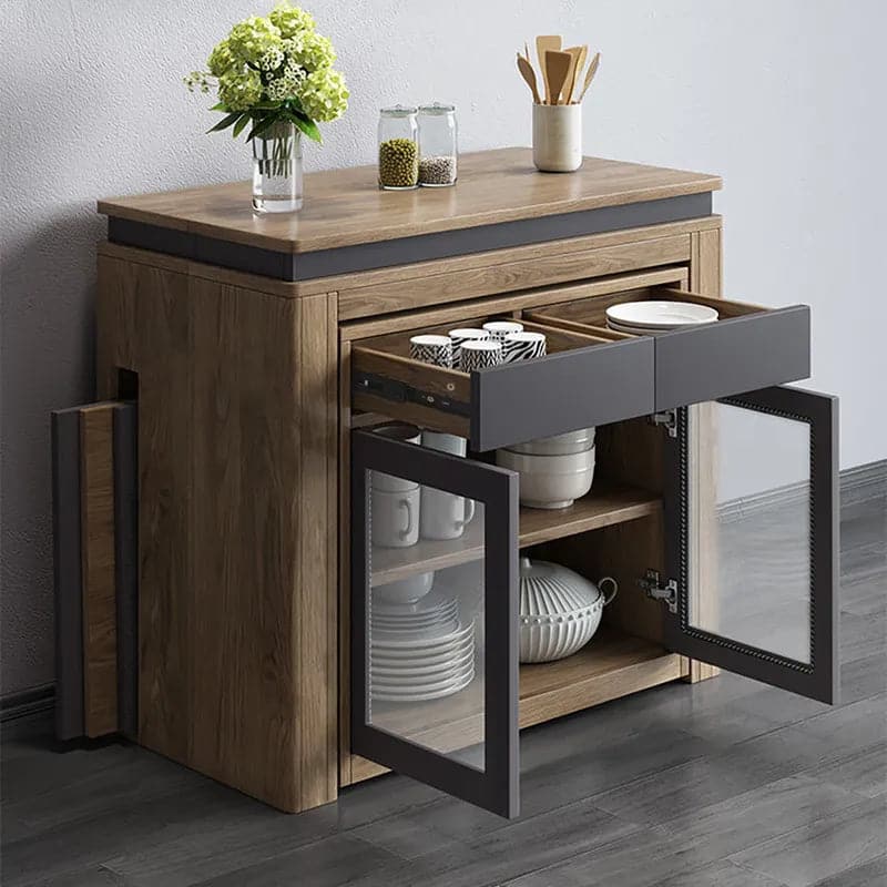 Modern Extendable Dining Table Set Rectangle Sideboard with Storage in Walnut & Gray