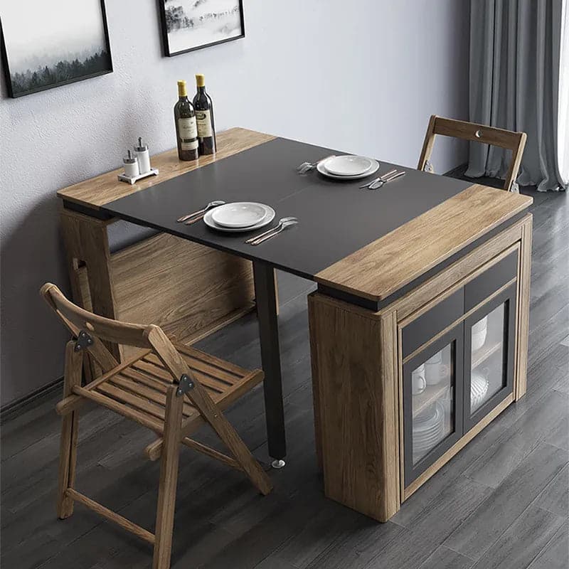 Modern Extendable Dining Table Set Rectangle Sideboard with Storage in Walnut & Gray