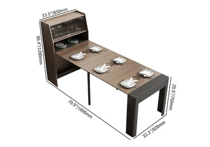 Modern Extendable Dining Table with Storage Rectangle Sideboard Glass Door Walnut & Gray